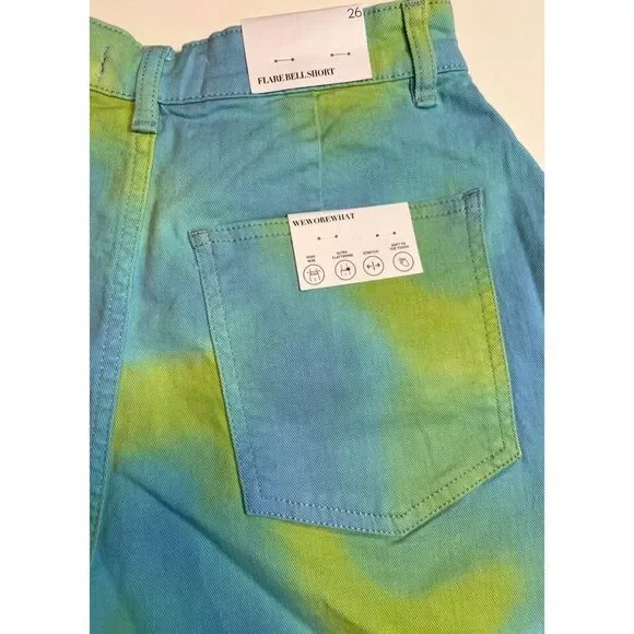 NWT Revolve WEWOREWHAT Flare Bell Short Stretch Denim~Tie‎ Dye~Retro~Boho~26 - Picture 7 of 10